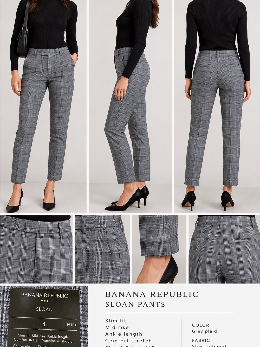 Banana Republic Gray Plaid Ankle Pants